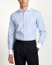 Blue Stripe Poplin Shirt with White Collar & Cuffs