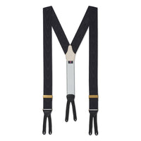 Black silk moire braces with gilt brass fittings and leather button ends