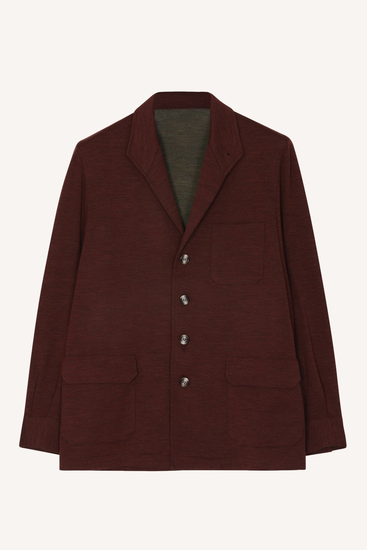 Burgundy knitted cashmere Teba jacket by Justo Gimeno for Santamaria, laid flat