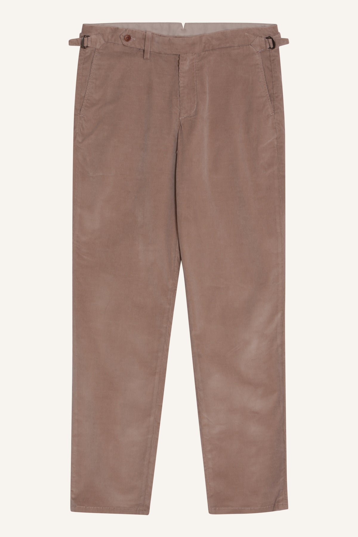 Cream corduroy trousers by Santamaria, laid flat