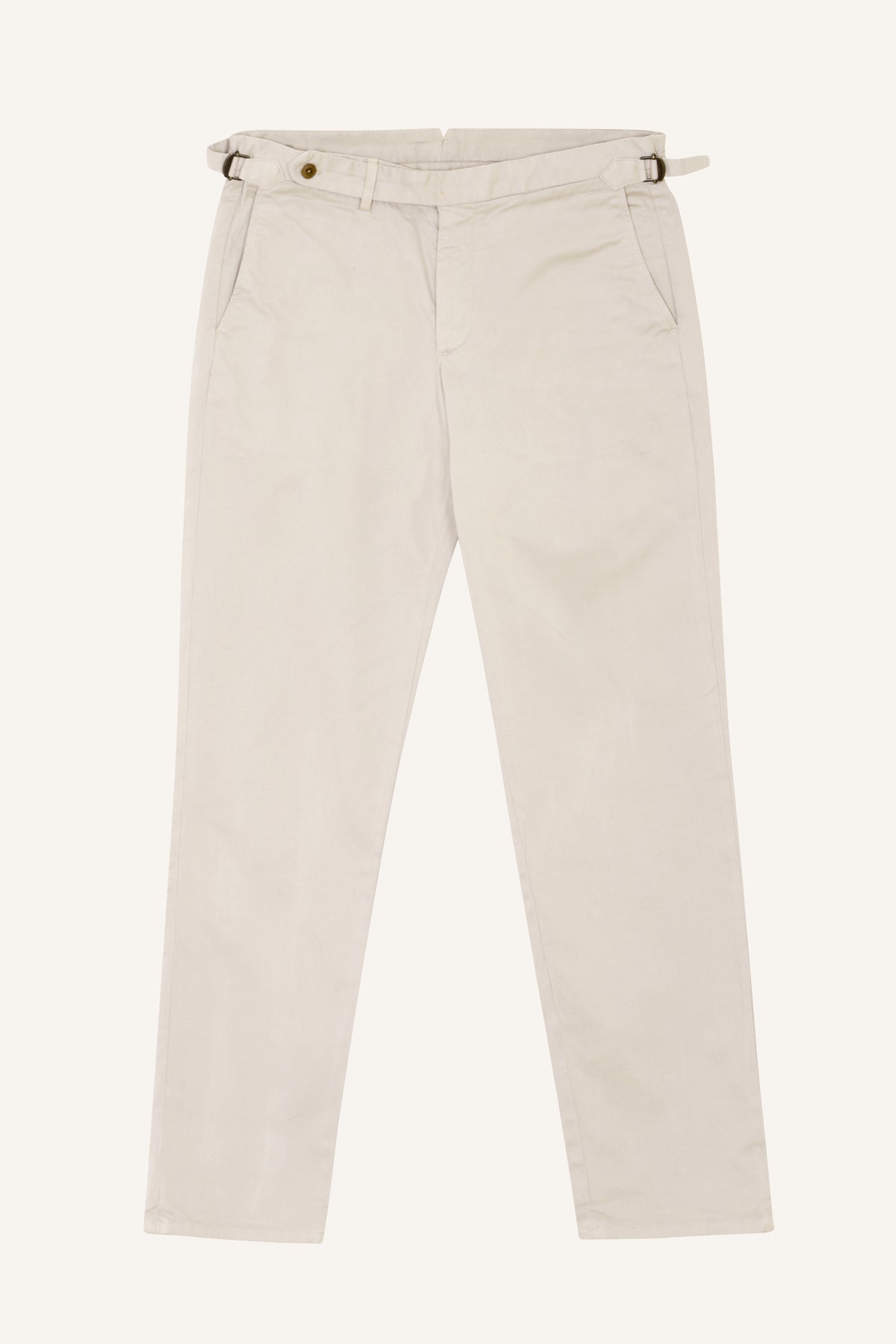 Cream cotton chinos by Santamaria, laid flat