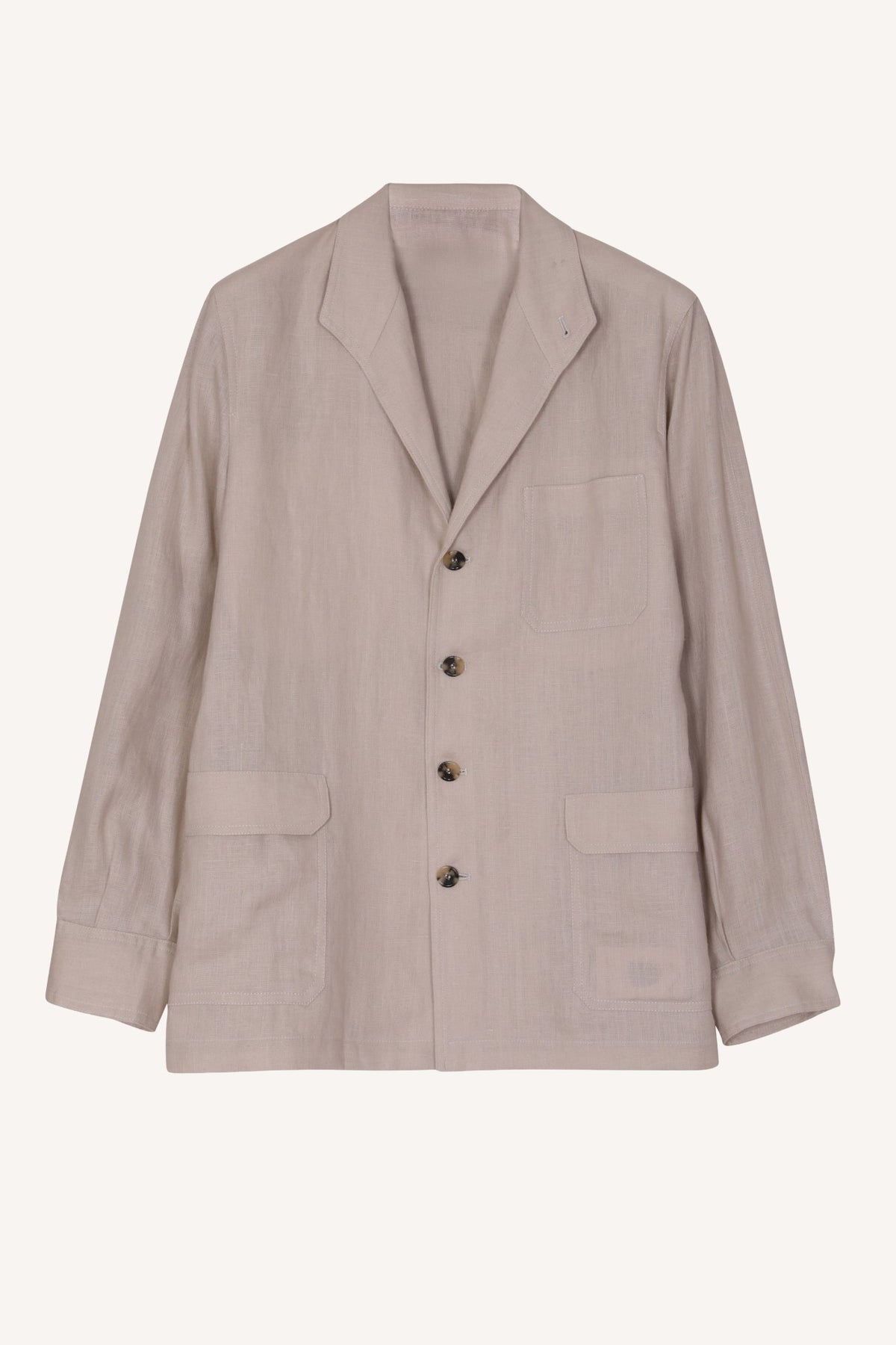 Cream linen Teba jacket by Justo Gimeno for Santamaria, laid flat