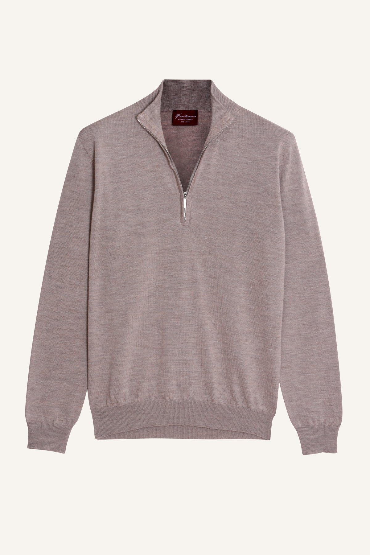 Cream merino wool quarter-zip jumper, flat lay