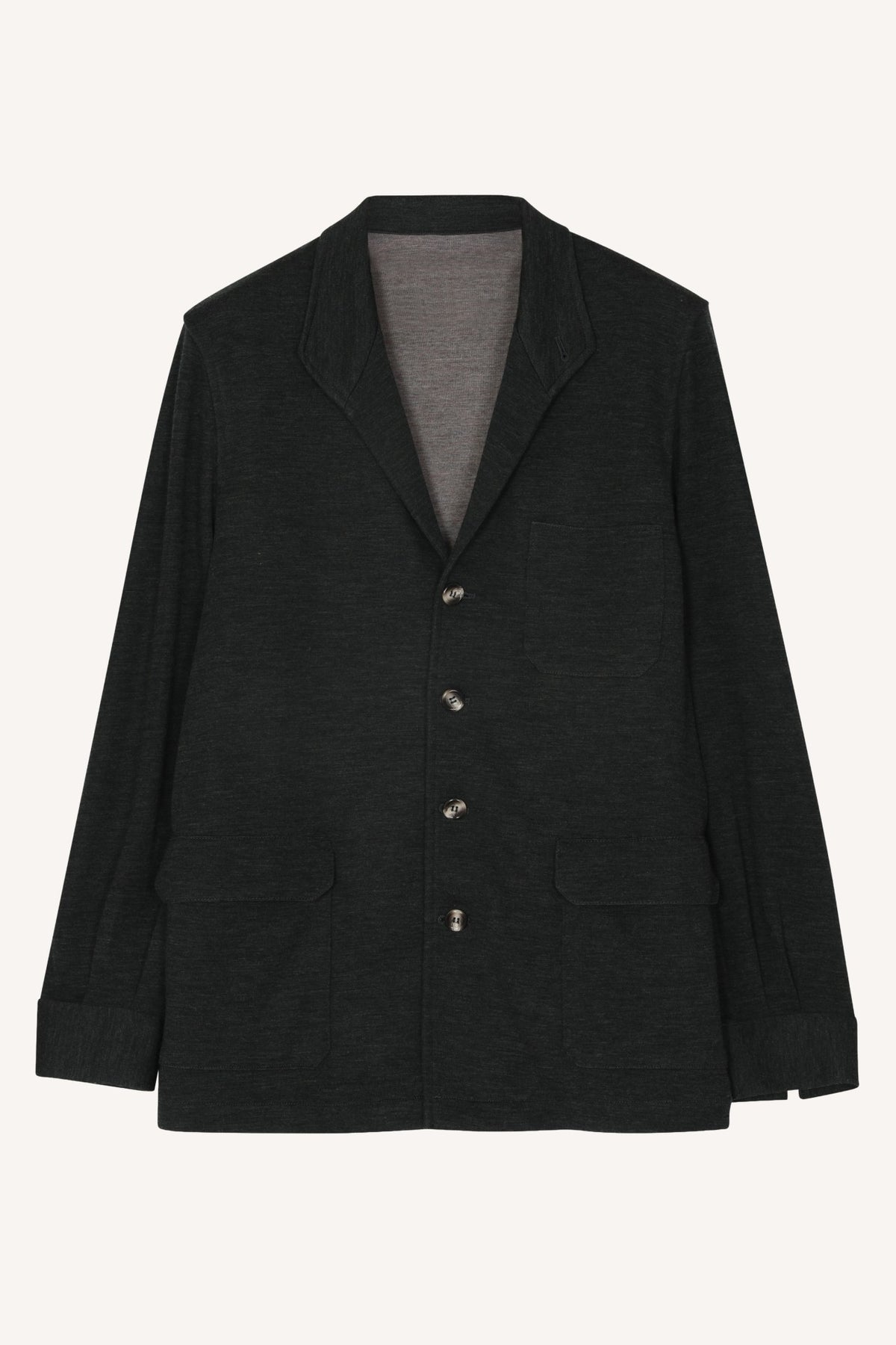 Khaki knitted cashmere Teba jacket by Justo Gimeno for Santamaria, laid flat