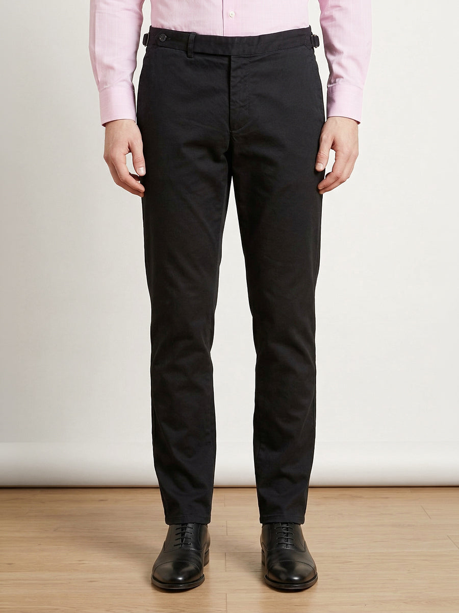 Man wearing navy cotton chinos by Santamaria