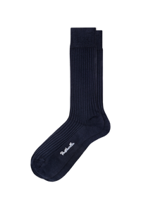 Navy cotton lisle rib socks by Pantherella