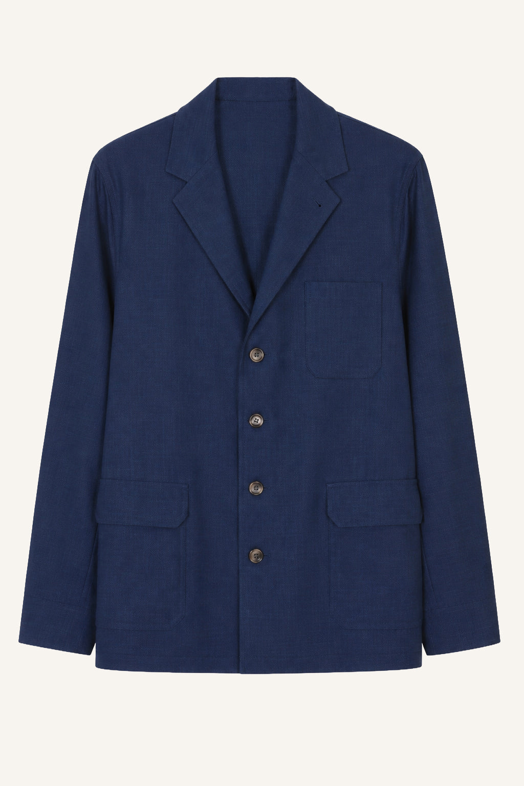 Royal blue linen Teba jacket by Justo Gimeno for Santamaria, laid flat