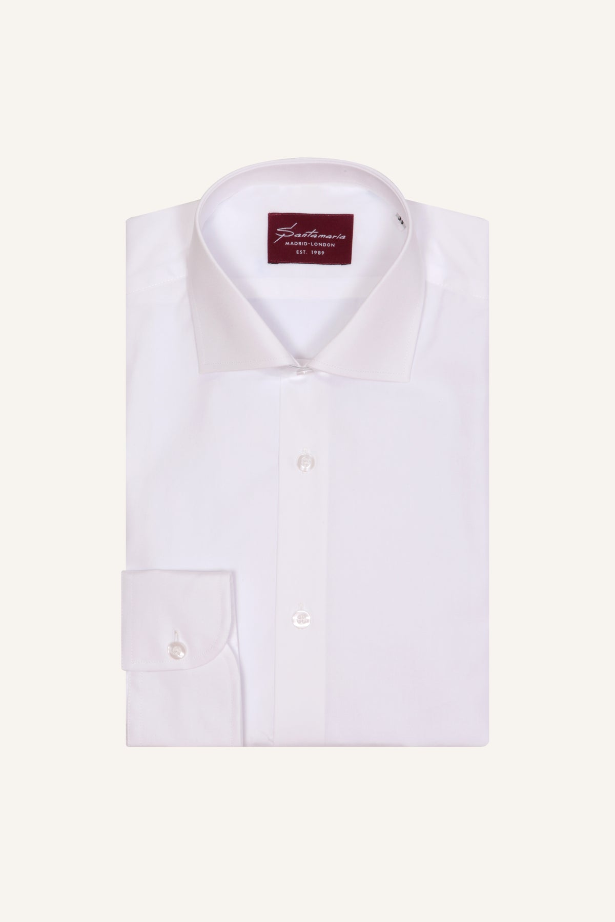 White poplin shirt with Italian spread collar, flat lay