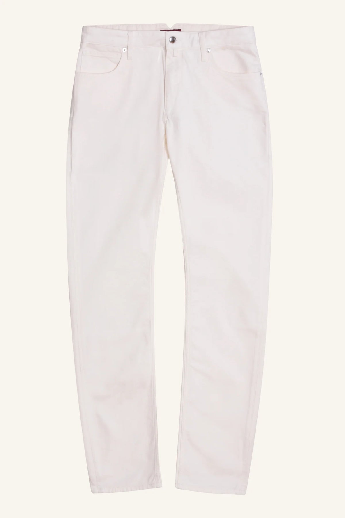 White five-pocket cotton trousers by Santamaria, laid flat