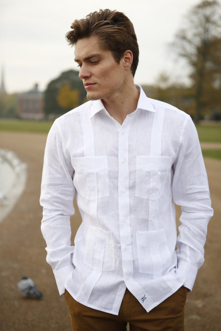 White Linen Guayabera – Santamaria Shirt Makers
